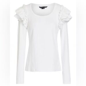Veronica Beard White Avedon, Long Sleeved Ruffle Top, Size Large